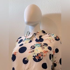 MEDIUM BLUE POLKA DOT & FLORAL TOP + COLLAR & ZIPPER